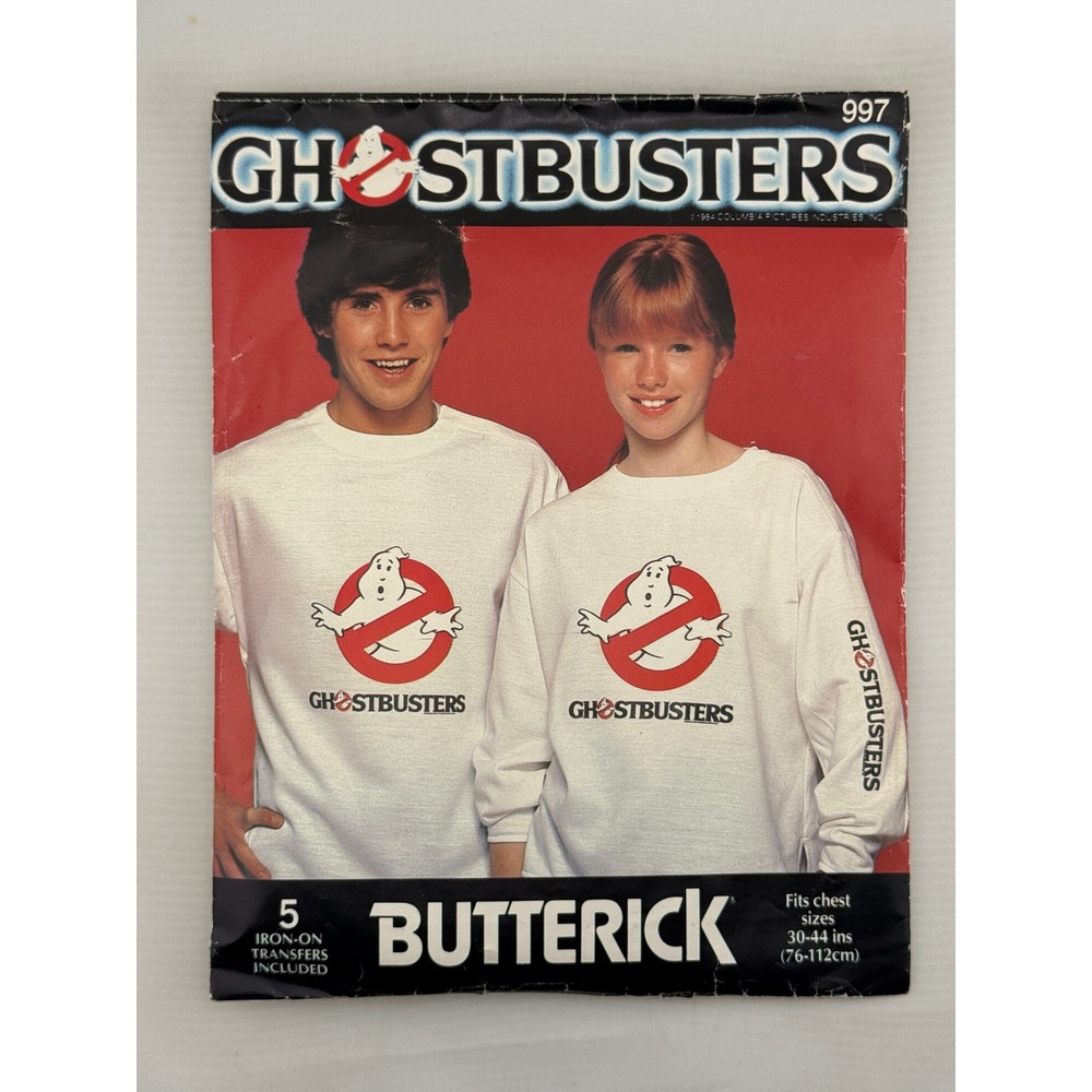 Butterick 997 Ghostbusters T-Shirt Pattern XS-L 1984 Vintage Cut 4 Transfers
